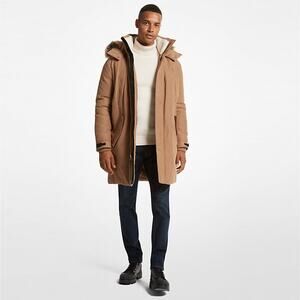 Michael Kors Men's Camel Faux Fur Trim Hooded Winter Puffer Parka Coat Size M